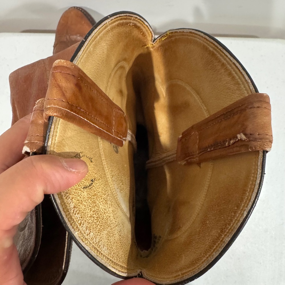 Vintage Tony Lama Cowboy Boots Mens 9 Tan Leather Western Round Toe USA 5084 - Picture 3 of 8